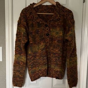 Vintage Cozy Multicolor alpaca blend handknit Sweater - large